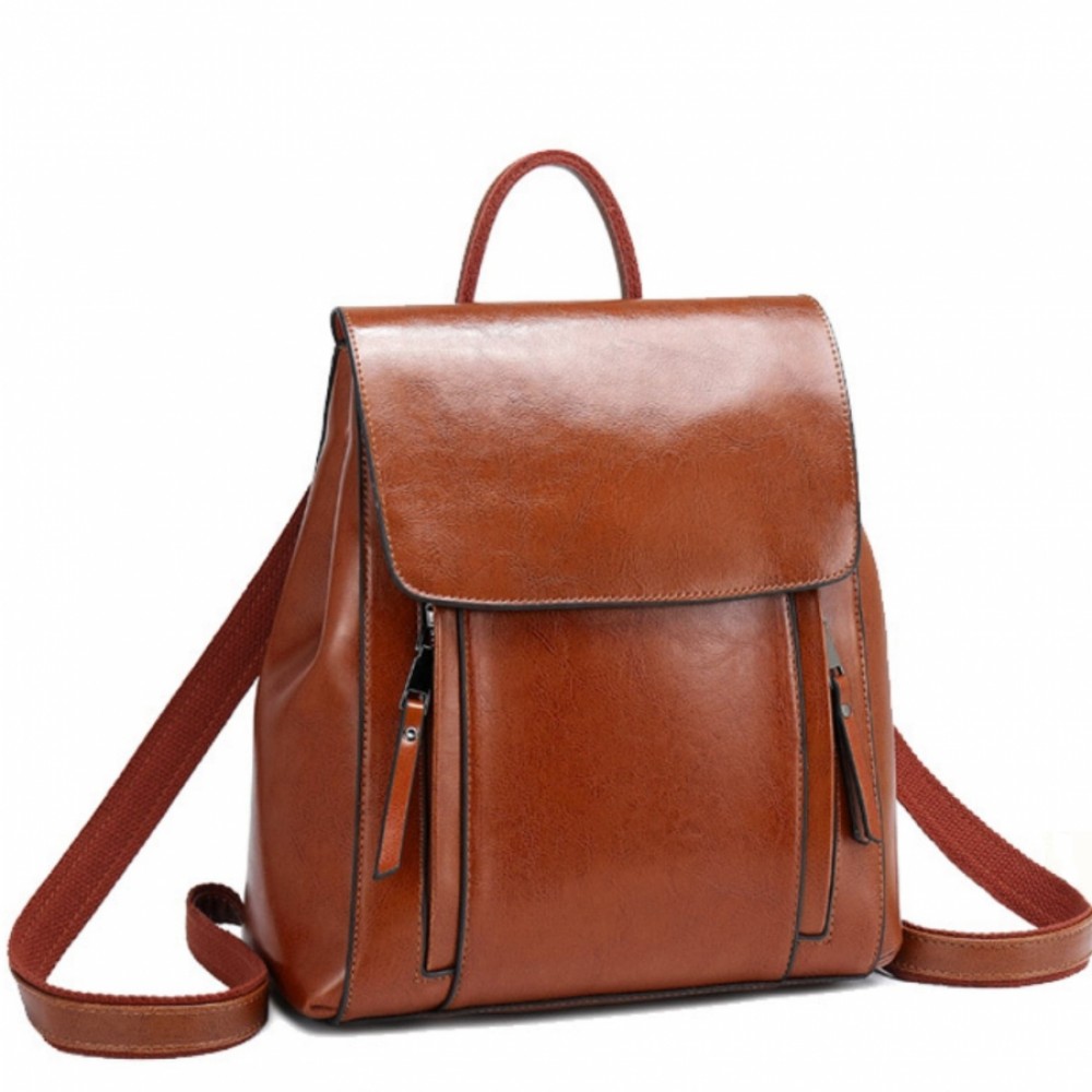 Rucsac dama, de tip geanta B819, Piele naturala, Мaro camel
