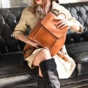 Rucsac dama, de tip geanta B819, Piele naturala, Мaro camel