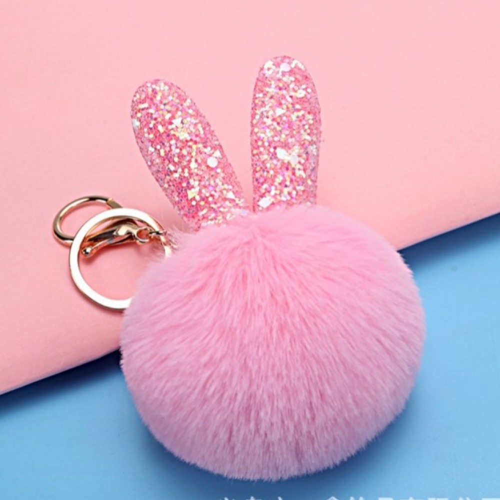 Puf accesoriu pentru geanta/rucsac Rabbit ears Pink