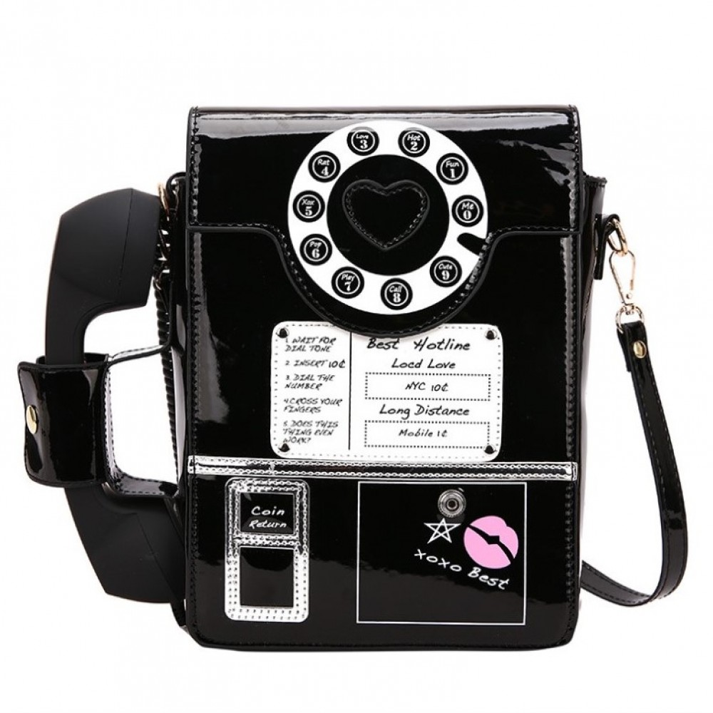 Чанта с работеща ретро слушалка Black Love Phone ] - b1348_1