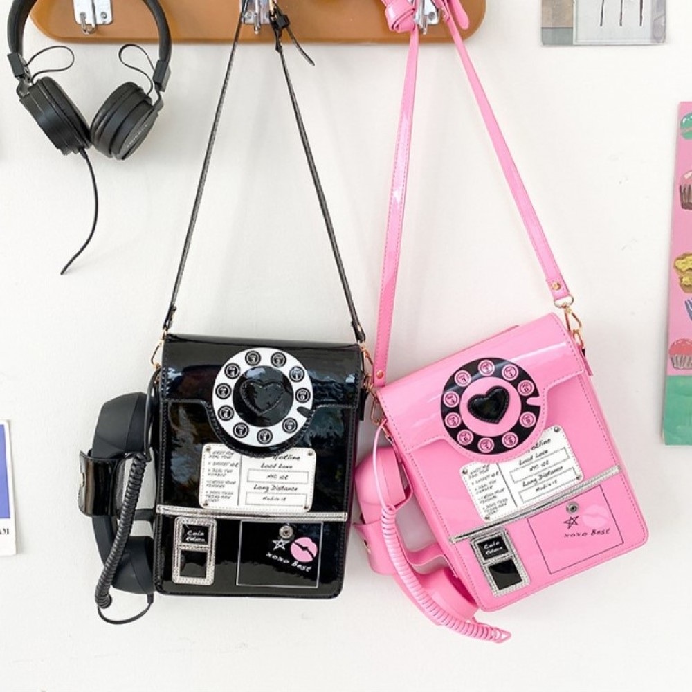Чанта с работеща ретро слушалка Black Love Phone ] - b1348_1