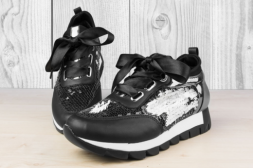 Additional picture of Дамски обувки с двуцветни пайети Черно/Бяло